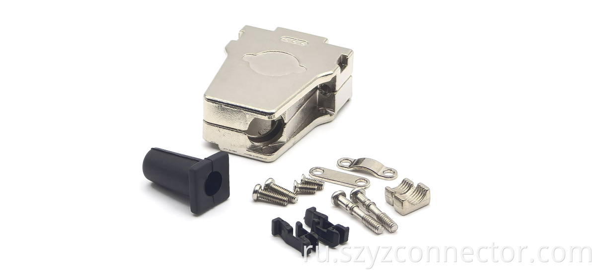 F type DB9P Zinc alloy shell with straight exit+clip+screw parts
